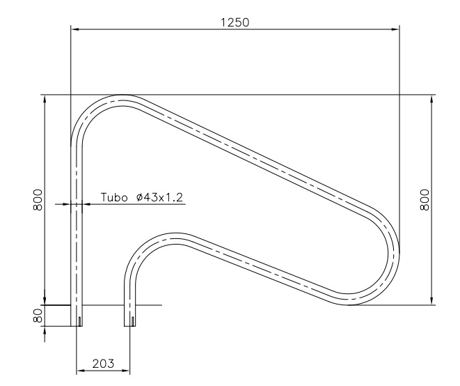 Dimensiones barandilla exterior 1250 mm. AISI316