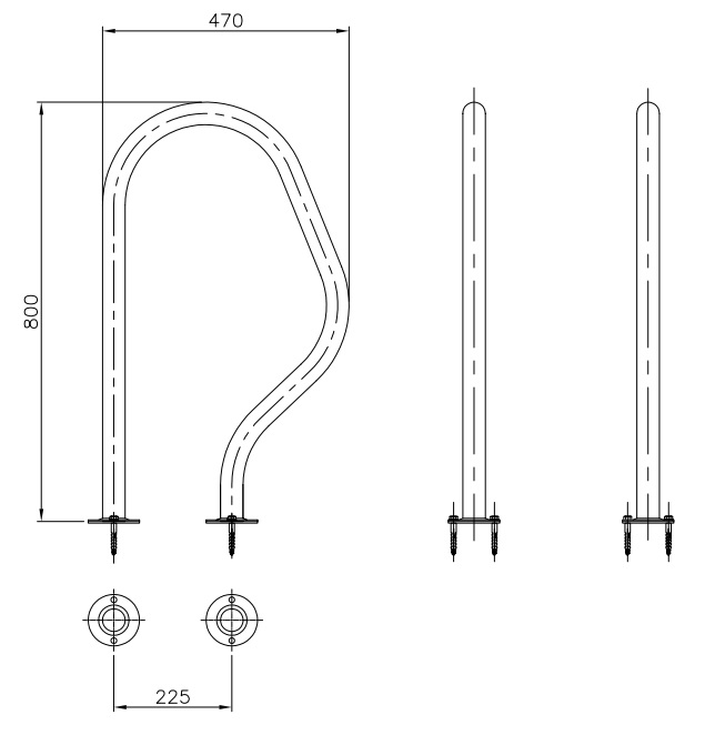 Dimensiones juego pasamanos 470 x 800 mm AISI316