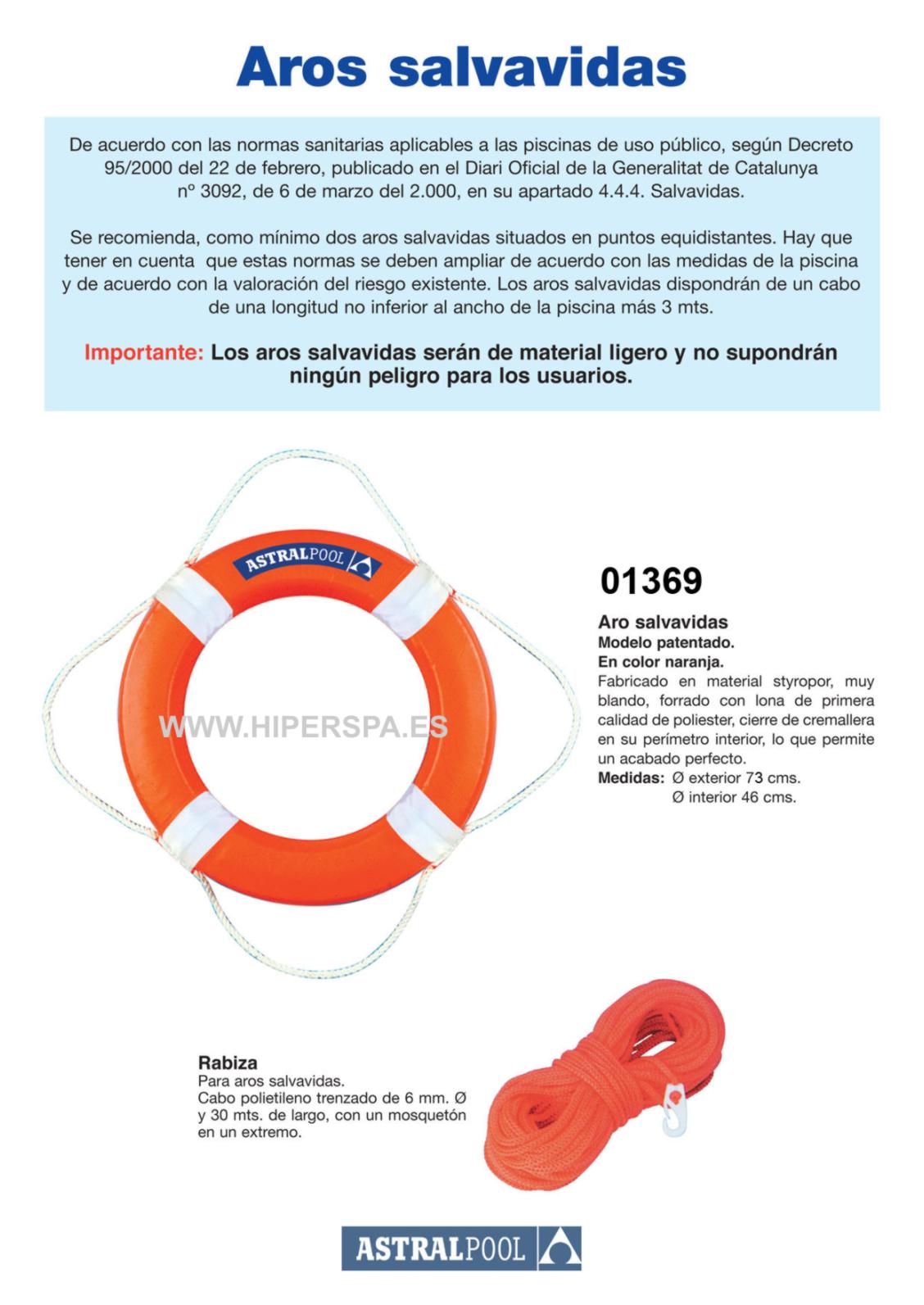 Aro salvavidas styropor Astralpool Ø Ext. 73 cm.Homologado piscina