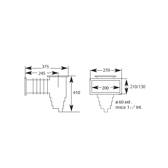 Dimensiones skimmer boca estándar para lamina armada