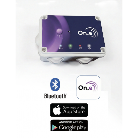 Aplicación móvil On.e compatible con iOS y Android para gestionar los 18 programas de color y la intensidad de los focos.